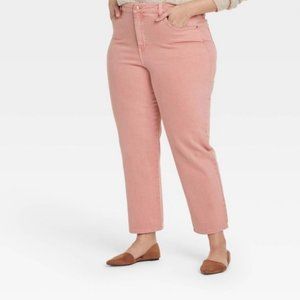 Ava & viv Women's Plus Size 26W High-Rise Slim Straight Pants stretch coral nwt